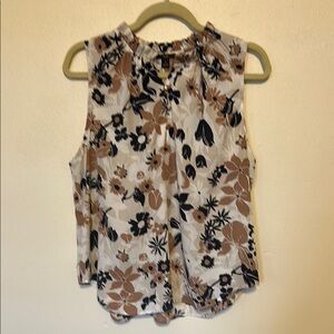 Ann Taylor Cream and Brown Sleeveless Blouse